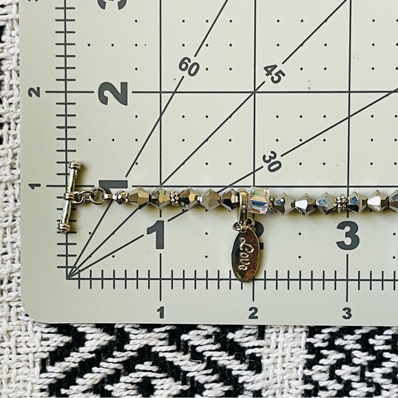 PEACE LOVE HOPE Charms AB Crystal Silver Tone Beaded 7" Bracelet Toggle Clasp - Picture 2 of 14